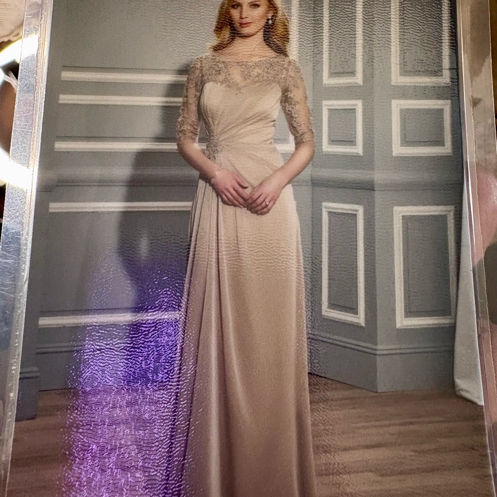 Val Stefani Cream Long Sleeve Gown